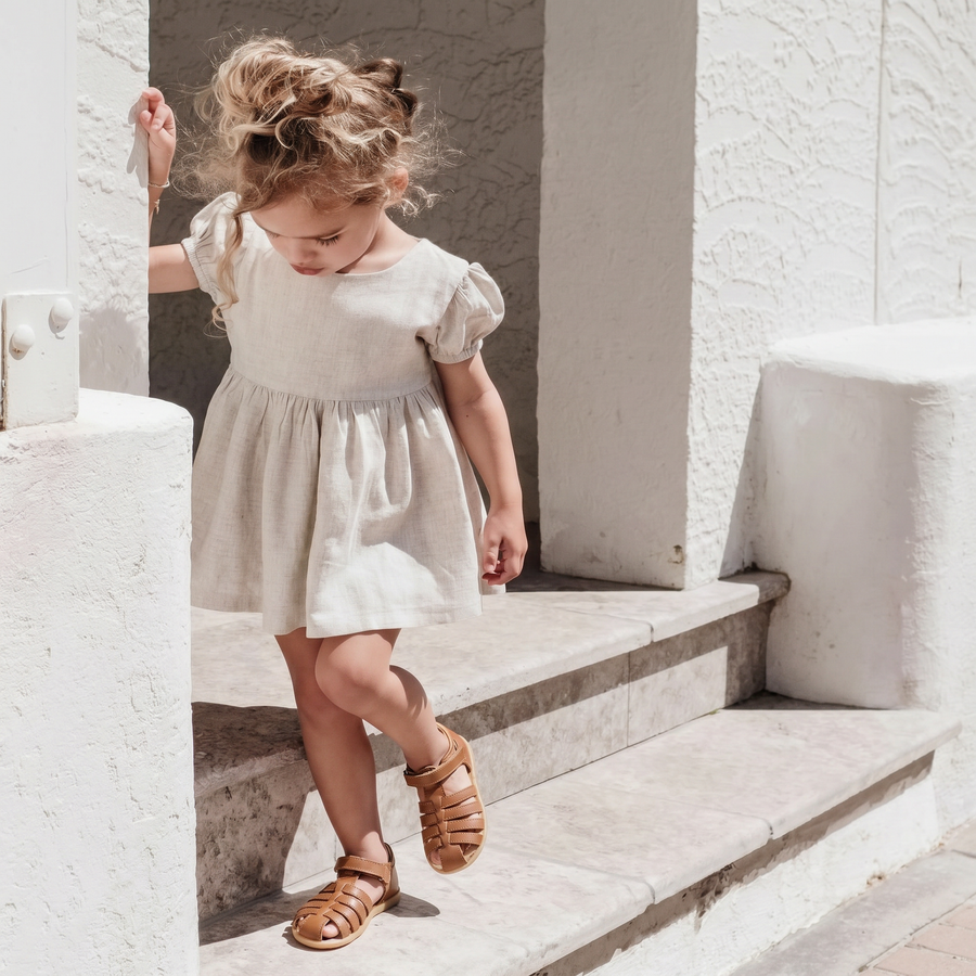 Babybotte barefoot Gaufrette Velcros Cognac