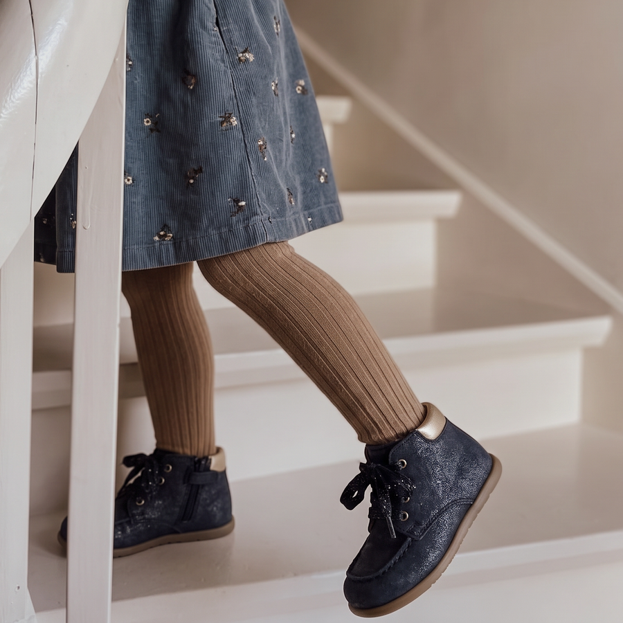 Babybotte barefoot Derbies Zip Confetti Blue Paillettes