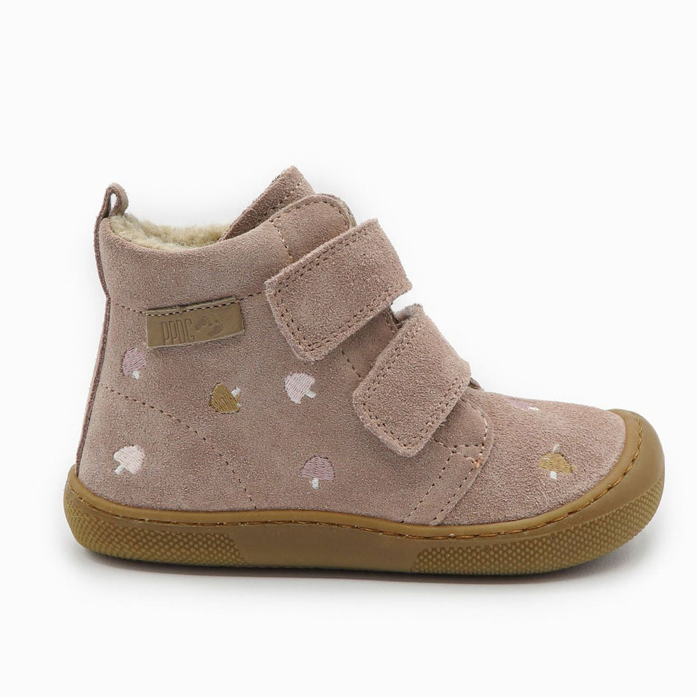 Naturino Barefoot Vont con velcros, ante y lana rosa champiñón
