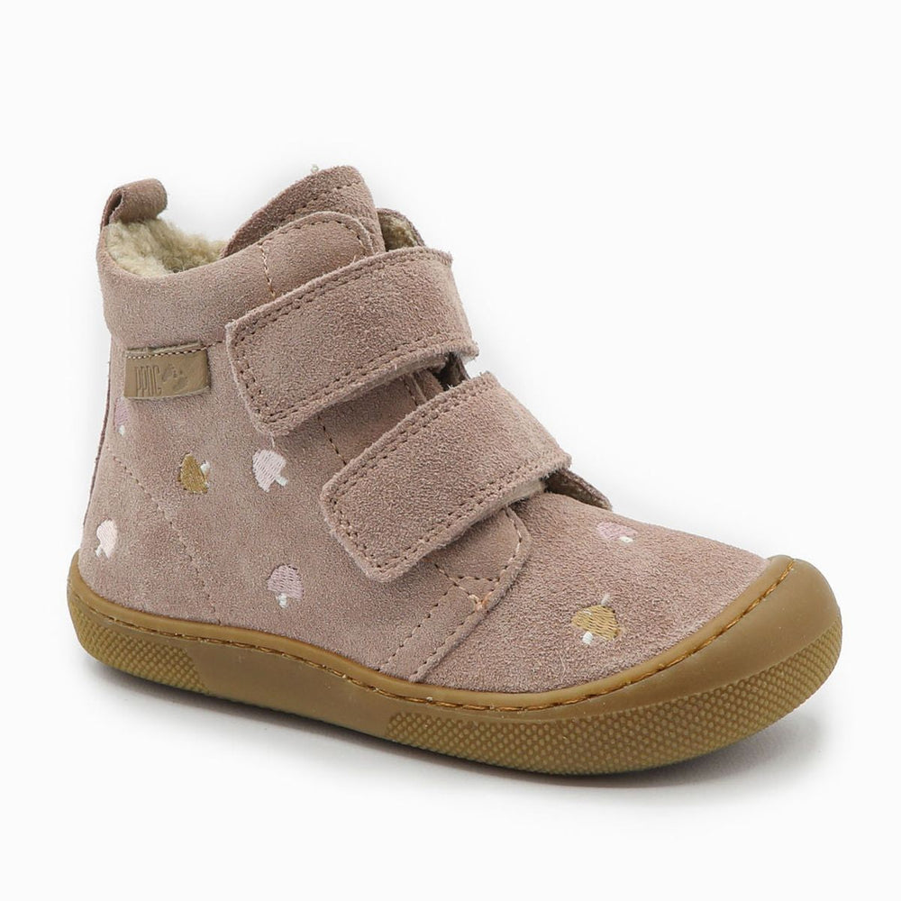 Naturino Barefoot Vont con velcros, ante y lana rosa champiñón