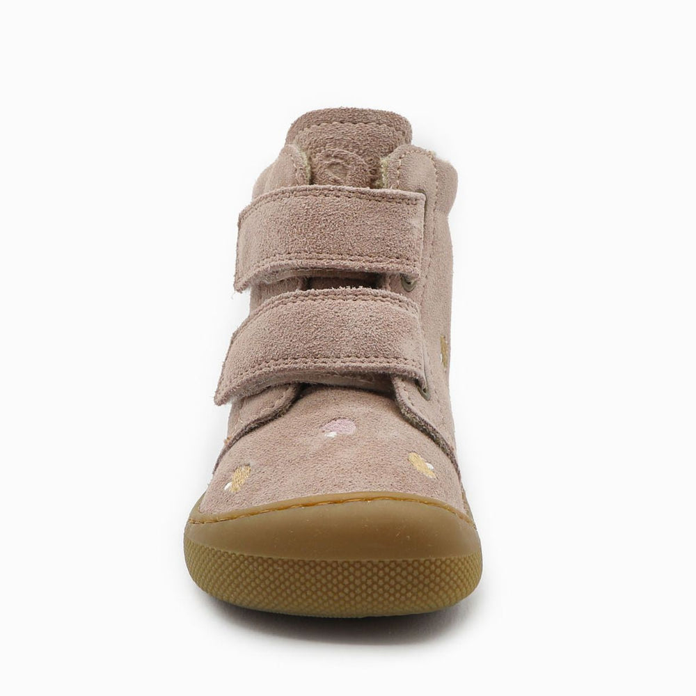 Naturino Barefoot Vont con velcros, ante y lana rosa champiñón