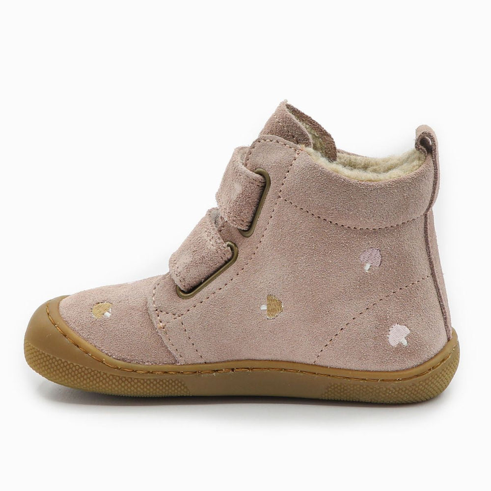 Naturino Barefoot Vont con velcros, ante y lana rosa champiñón