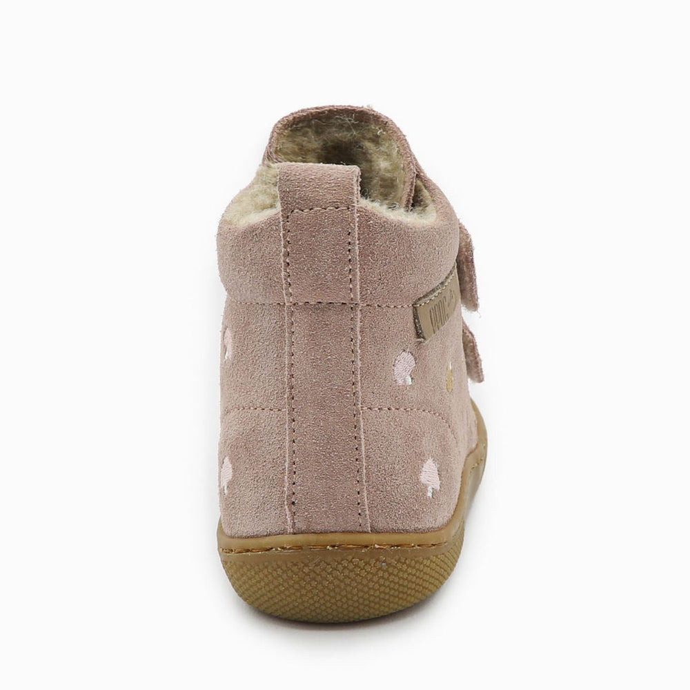 Naturino Barefoot Vont con velcros, ante y lana rosa champiñón
