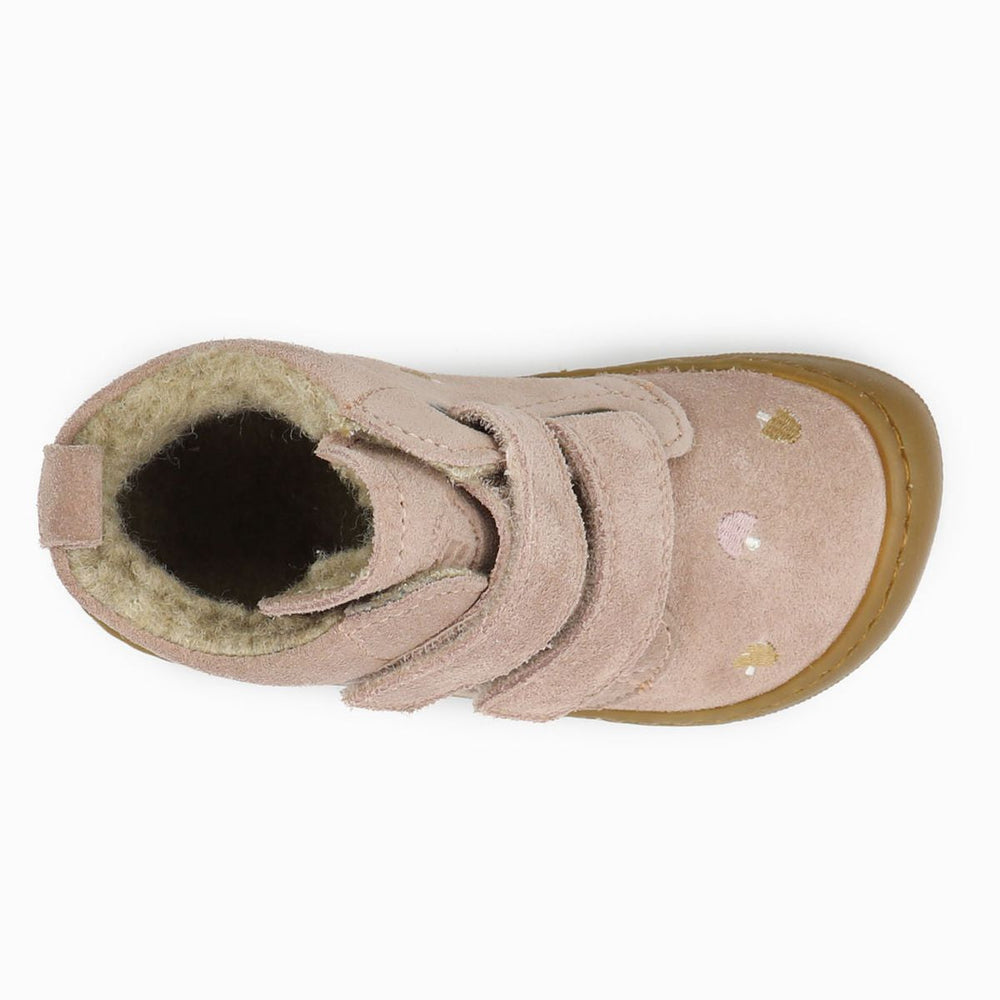 Naturino Barefoot Vont con velcros, ante y lana rosa champiñón