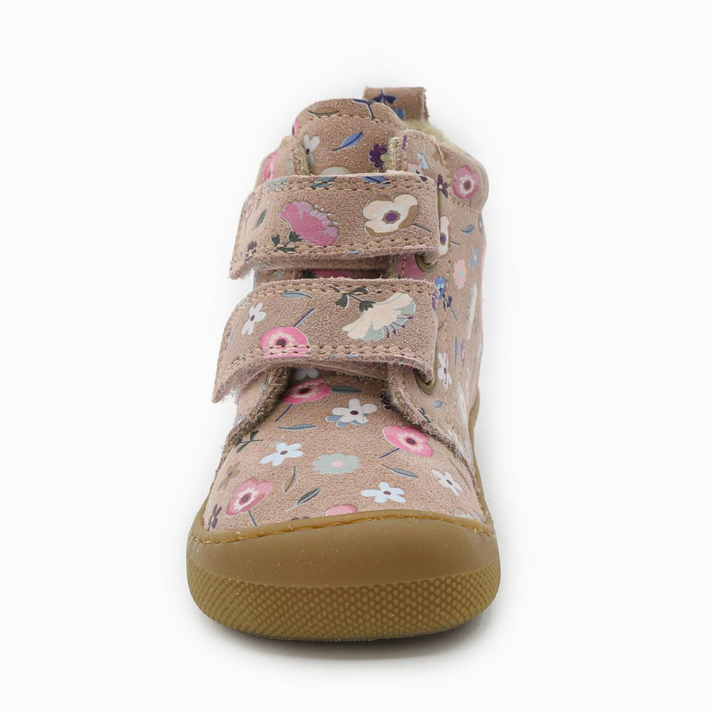 Naturino Barefoot Vont con velcros de ante Flowering Wool rosa
