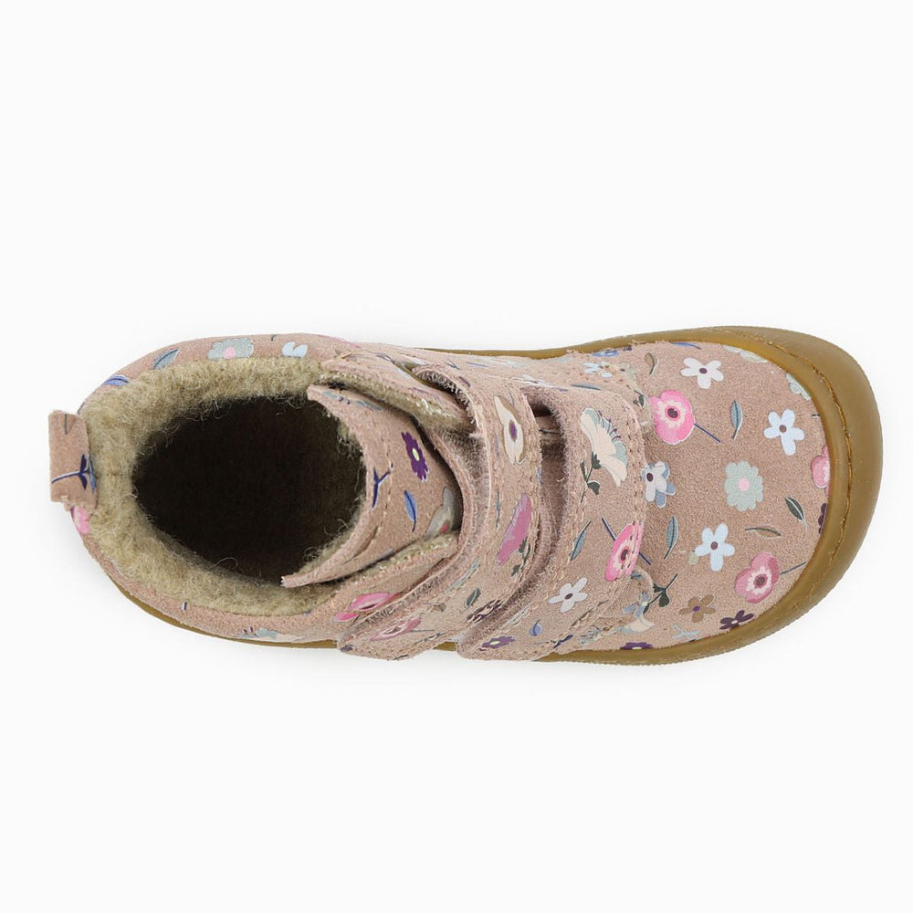 Naturino Barefoot Vont con velcros de ante Flowering Wool rosa