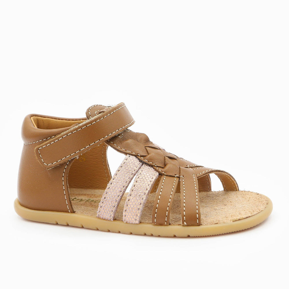 Babybotte barefoot Tourbillon Velcros Cognac